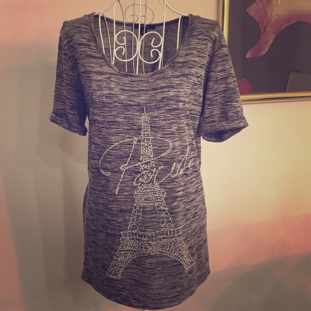 Black/White top with beaded Paris & Eiffel Tower